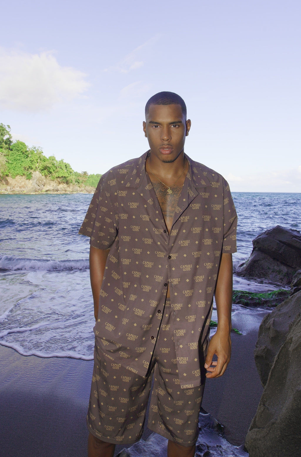 Signature Brown/Beige Monogram Capsule Gods Cabana Shirt - capsulegodsshop