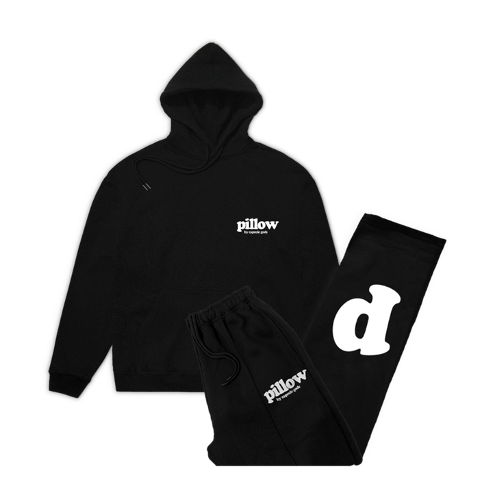 "Pillow Fight" Black-White Tracksuit Set + Black Pillow Case - capsulegodsshop