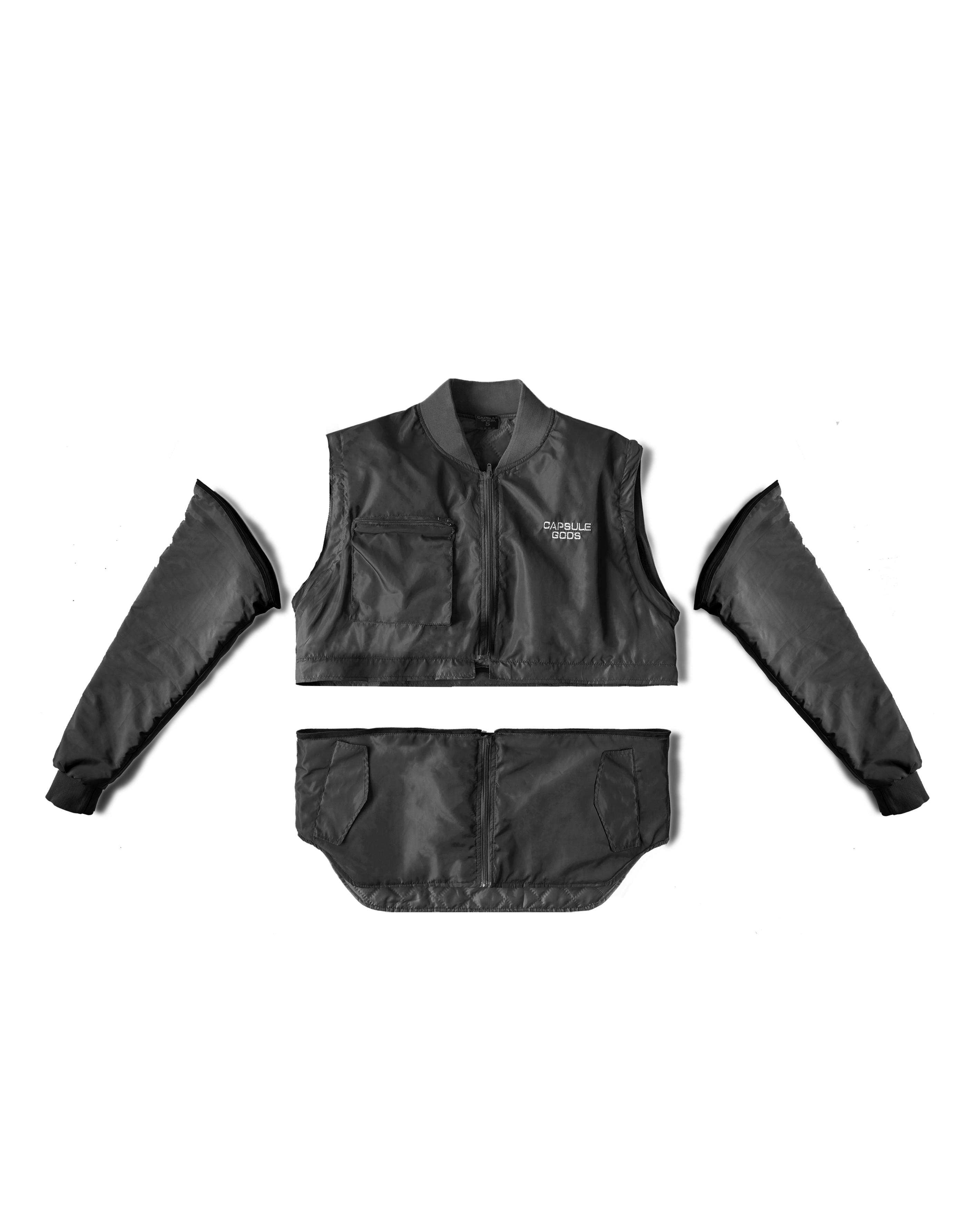 BOMBER JACKET "CARBONE" CONVERTIBLE IN BLACK - capsulegodsshop