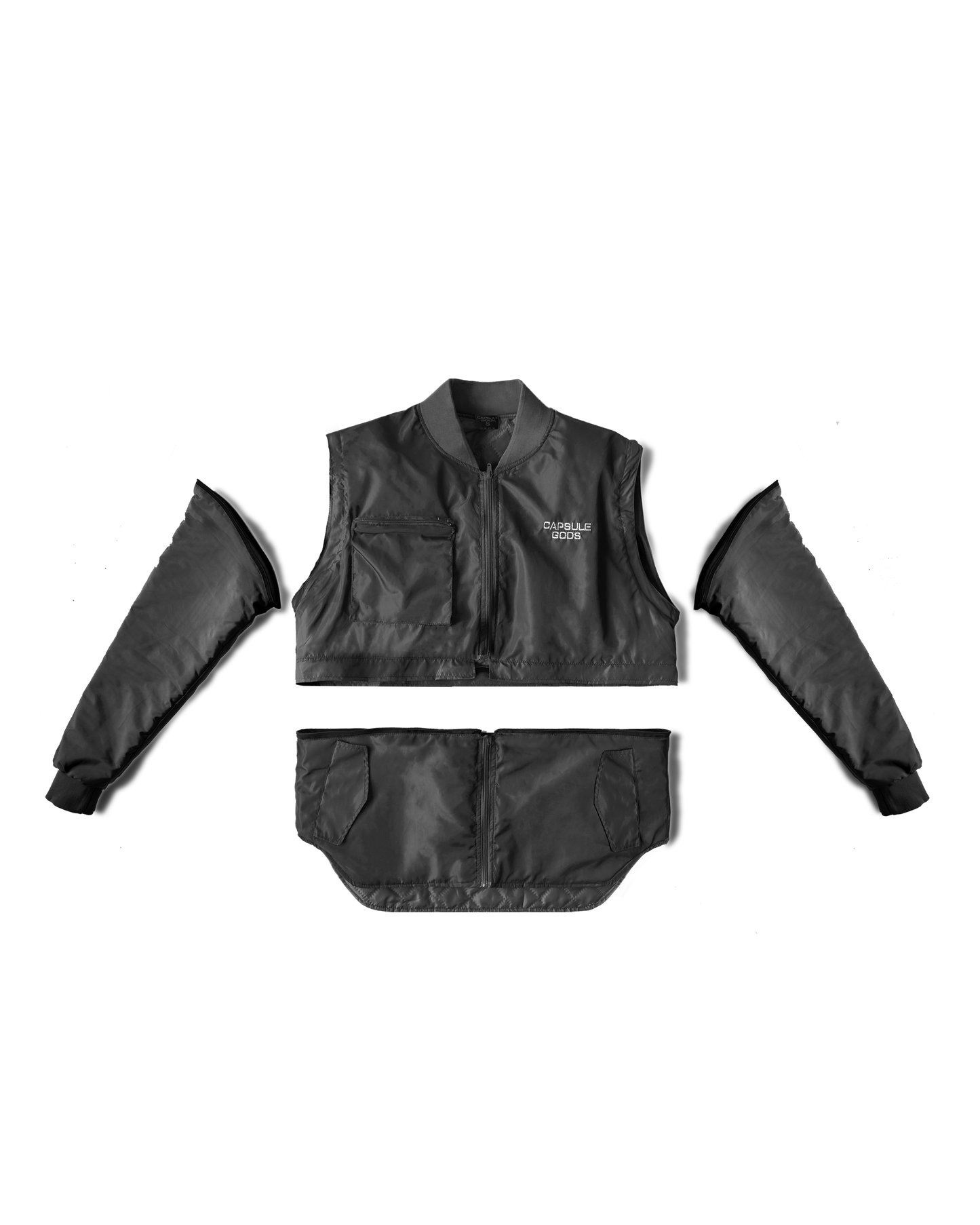 BOMBER JACKET "CARBONE" CONVERTIBLE IN BLACK - capsulegodsshop