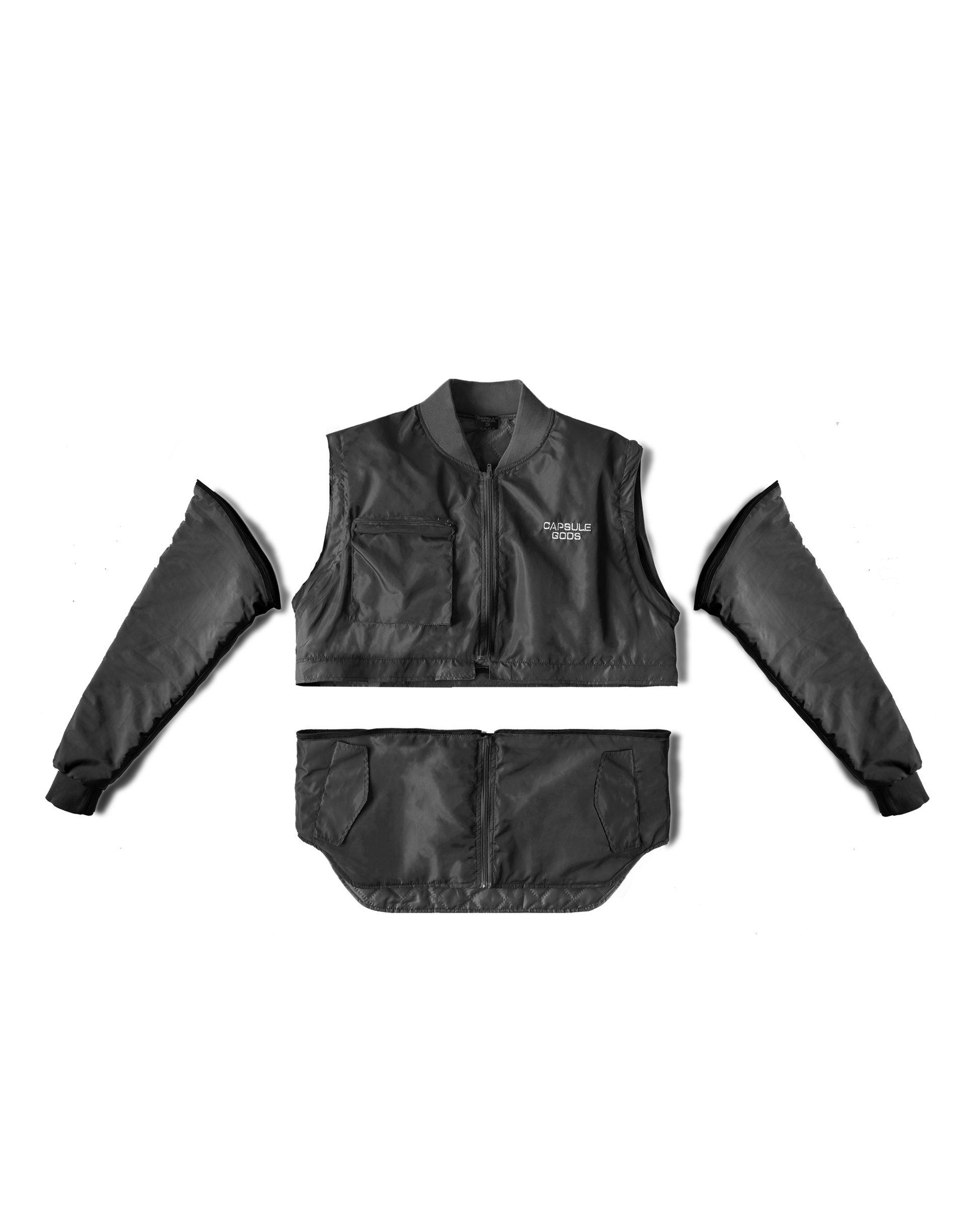 BOMBER JACKET "CARBONE" CONVERTIBLE IN BLACK - capsulegodsshop