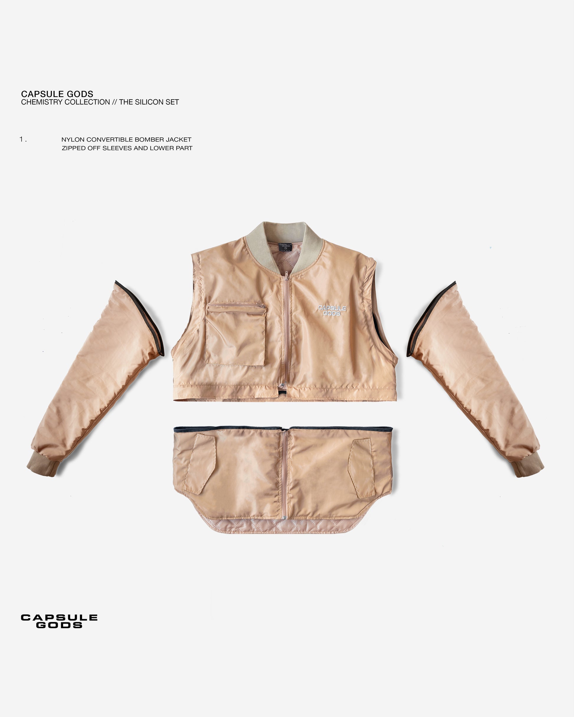 BOMBER JACKET "SILICON" CONVERTIBLE IN NUDE - capsulegodsshop