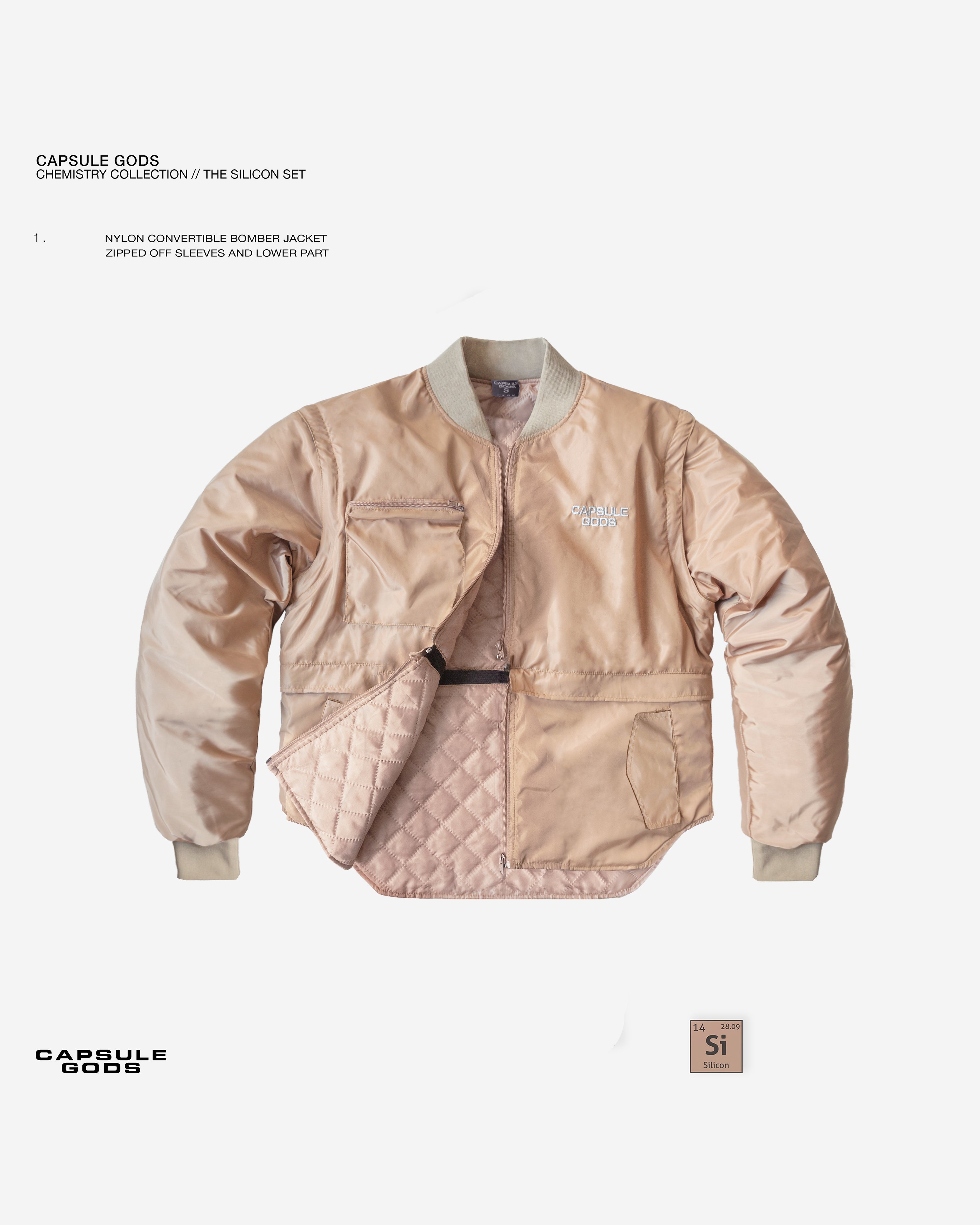 BOMBER JACKET "SILICON" CONVERTIBLE IN NUDE - capsulegodsshop