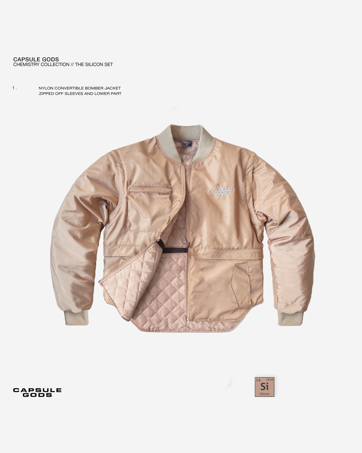 BOMBER JACKET "SILICON" CONVERTIBLE IN NUDE - capsulegodsshop