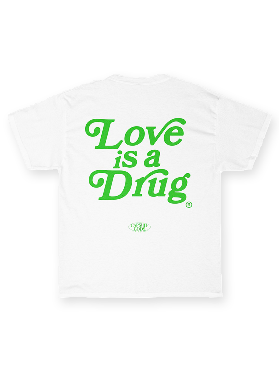Mary White/Green  "Love Is A Drug" Tee - capsulegodsshop